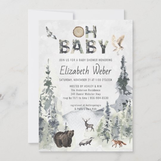 Rustic Forest Woodland Bear Baby Shower Invitation