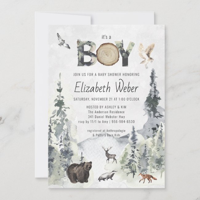 Rustic Forest Woodland Bear Baby Shower Invitation