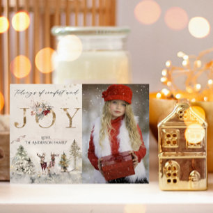 Rustic Forest Woodland Deer Joy Christmas Photo Holiday Card