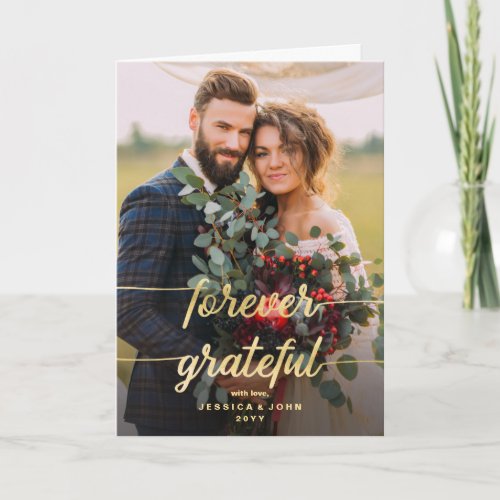 Rustic Forever Grateful 2 Photo Wedding Thank you Card