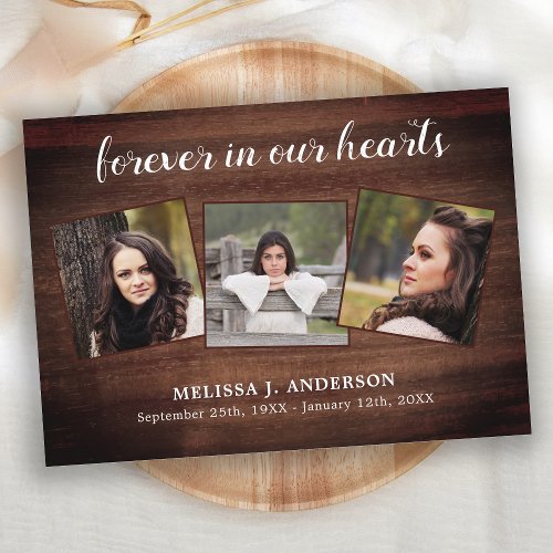 Rustic Forever In Our Hearts Memorial Funeral Thank You Card