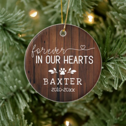Rustic Forever In Our Hearts Paw Print Pet Ceramic Ornament