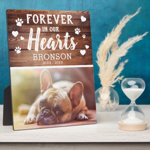 Rustic Forever In Our Hearts Pet Memorial Photo Plaque
