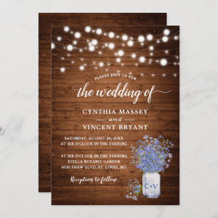 Rustic Forget Me Not Lights Wedding Invitation