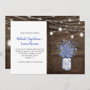 Rustic Forget Me Nots Mason Jar String Lights Invitation