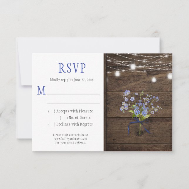 Rustic Forget-Me-Nots Mason Jar String Lights RSVP (Front)