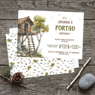 Rustic Fort Fun Boy's 4th Birthday Invitation