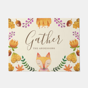 Rustic Fox Autumn Foliage Personalized Doormat