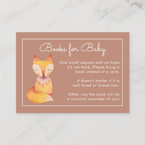 Rustic Fox Baby Shower Book Request Insert Card