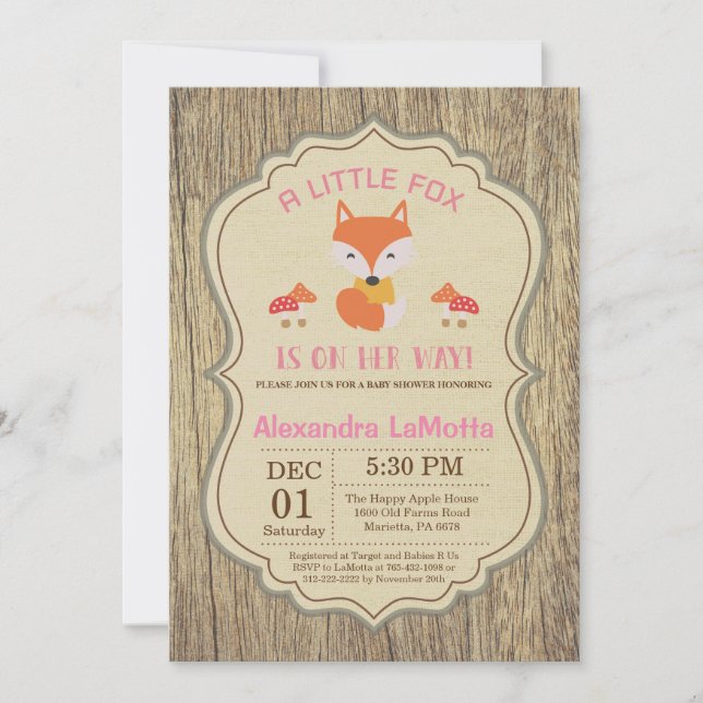 Rustic Fox Baby Shower Invitation Girl (Front)