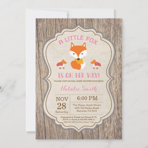 Rustic Fox Baby Shower Invitation Girl