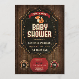 Rustic Fox Baby Shower Vintage Chalkboard & Wood Invitation