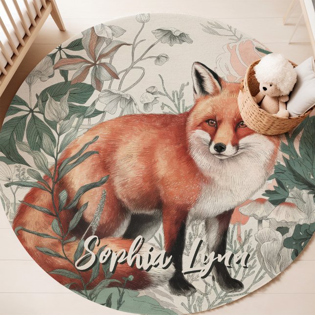 Rustic Fox Custom Name Nursery Rug (Creator Uploaded)