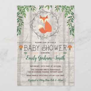 Rustic Fox Greenery Woodland Baby Showerr Invitation
