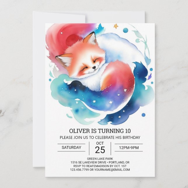 Rustic Fox Kids Birthday Fiesta Invitation (Front)