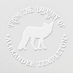 Rustic Fox Silhouette Round Library Book Name Embosser