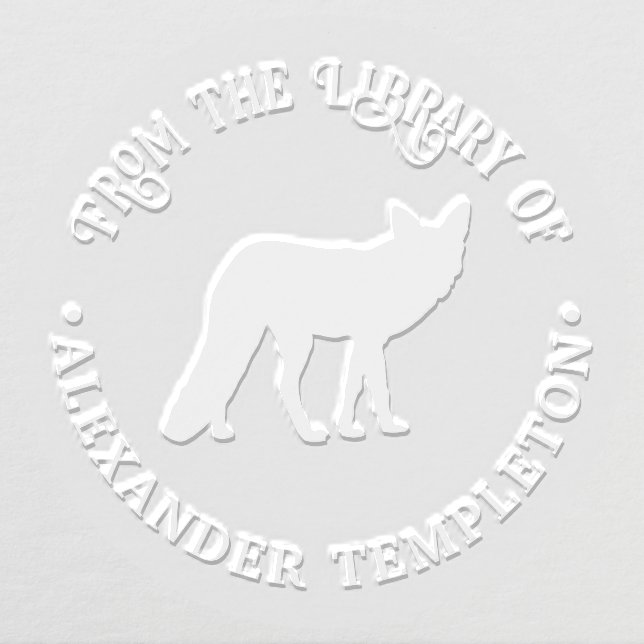 Rustic Fox Silhouette Round Library Book Name Embosser (Design)