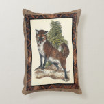 Rustic Fox Stepping on a Tree Trunk Accent Pillow