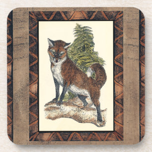 Rustic Fox Stepping on a Tree Trunk Beverage Coaster