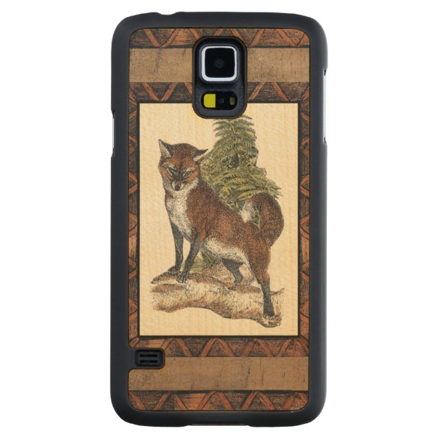 Rustic Fox Stepping on a Tree Trunk Carved Maple Galaxy S5 Slim Case (Back)
