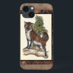 Rustic Fox Stepping on a Tree Trunk iPhone 13 Case<br><div class="desc">This rustic print illustrates a fox in front of a pine tree. The colors are in the soft pastel range and the framing of the picture has traditional motives in the brown gama. This designs would be a perfect addition to your country house decoration.</div>