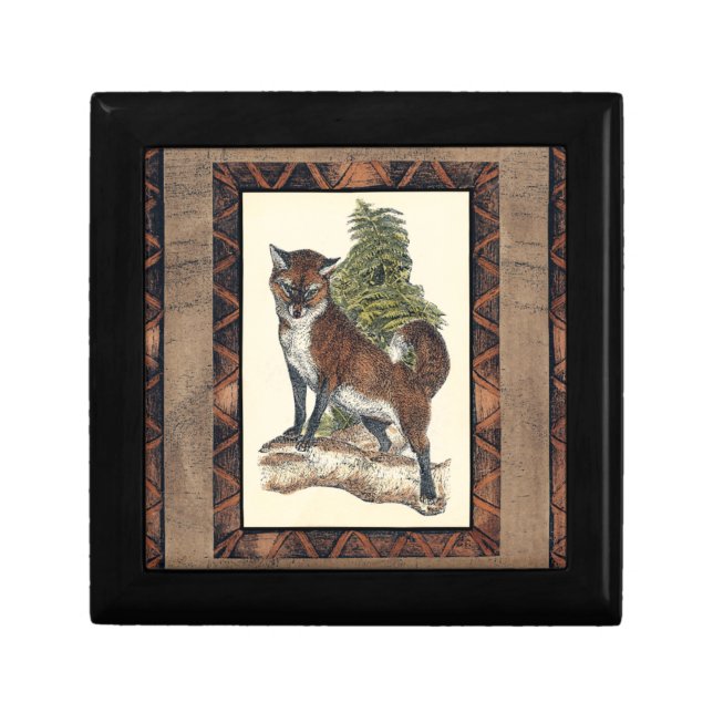 Rustic Fox Stepping on a Tree Trunk Gift Box (Front)