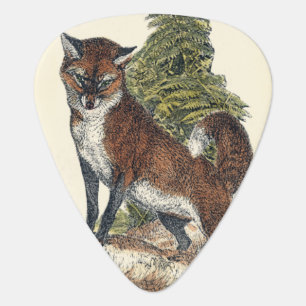 Rustic Fox Stepping on a Tree Trunk Guitar Pick