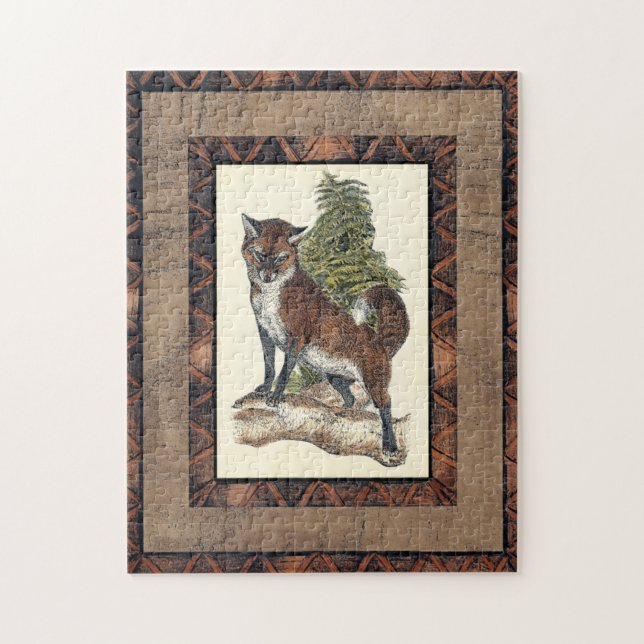 Rustic Fox Stepping on a Tree Trunk Jigsaw Puzzle (Vertical)