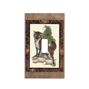 Rustic Fox Stepping on a Tree Trunk Light Switch Cover