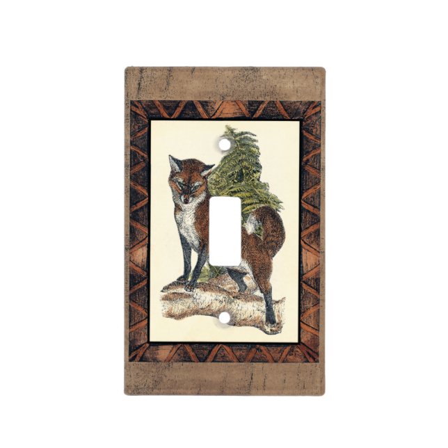 Rustic Fox Stepping on a Tree Trunk Light Switch Cover (Front)