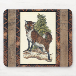 Rustic Fox Stepping on a Tree Trunk Mouse Pad