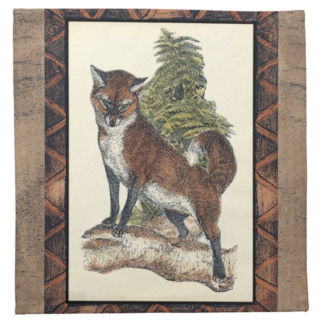 Rustic Fox Stepping on a Tree Trunk Napkin (Front)