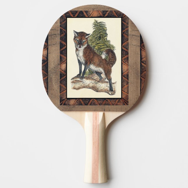 Rustic Fox Stepping on a Tree Trunk Ping-Pong Paddle (Front)