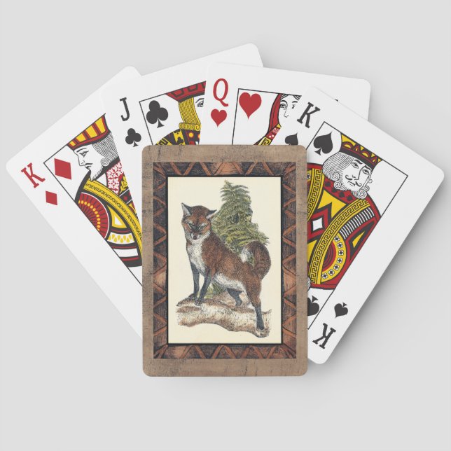 Rustic Fox Stepping on a Tree Trunk Poker Cards (Back)