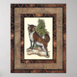 Rustic Fox Stepping on a Tree Trunk Poster