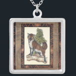 Rustic Fox Stepping on a Tree Trunk Silver Plated Necklace<br><div class="desc">This rustic print illustrates a fox in front of a pine tree. The colors are in the soft pastel range and the framing of the picture has traditional motives in the brown gama. This designs would be a perfect addition to your country house decoration.</div>