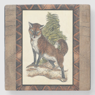 Rustic Fox Stepping on a Tree Trunk Stone Coaster