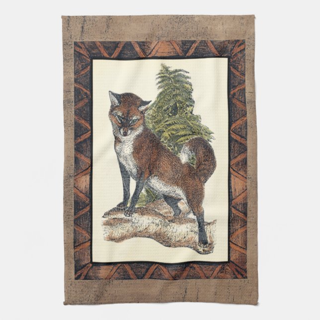 Rustic Fox Stepping on a Tree Trunk Towel (Vertical)