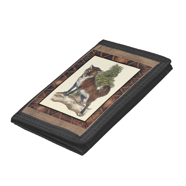 Rustic Fox Stepping on a Tree Trunk Tri-fold Wallet (Bottom)