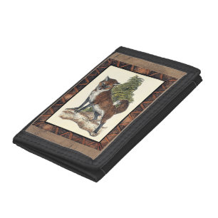 Rustic Fox Stepping on a Tree Trunk Trifold Wallet
