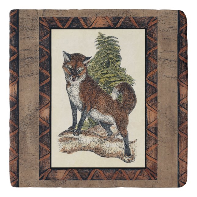 Rustic Fox Stepping on a Tree Trunk Trivet (Front)