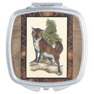 Rustic Fox Stepping on a Tree Trunk Vanity Mirror