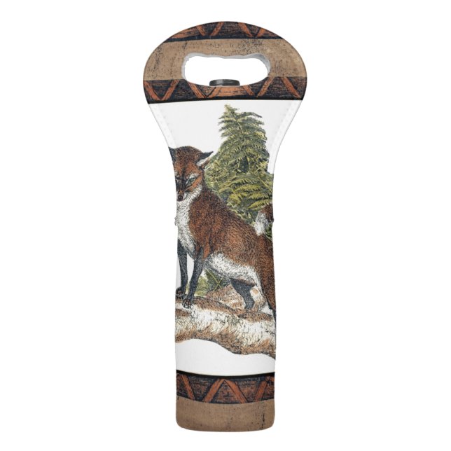 Rustic Fox Stepping on a Tree Trunk Wine Bag (Back)