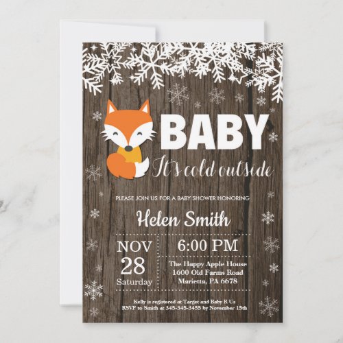 Rustic Fox Winter Baby Shower Invitation