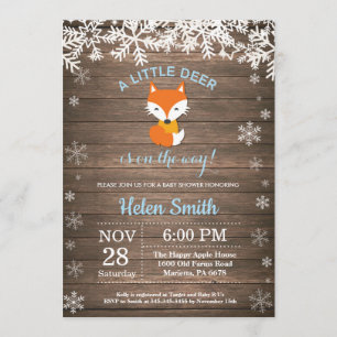 Rustic Fox Winter Boy Baby Shower Invitation