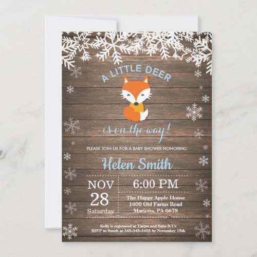 Rustic Fox Winter Boy Baby Shower Invitation