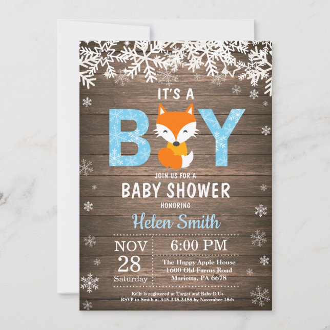 Rustic Fox Winter Boy Baby Shower Invitation (Front)