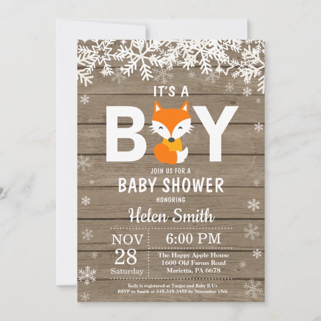 Rustic Fox Winter Boy Baby Shower Invitation (Front)