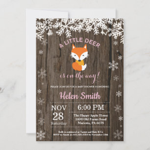 Rustic Fox Winter Girl Baby Shower Invitation