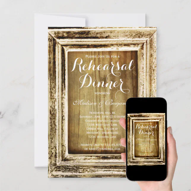 Rustic Frame Barn Wood Rehearsal Dinner Invitation | Zazzle